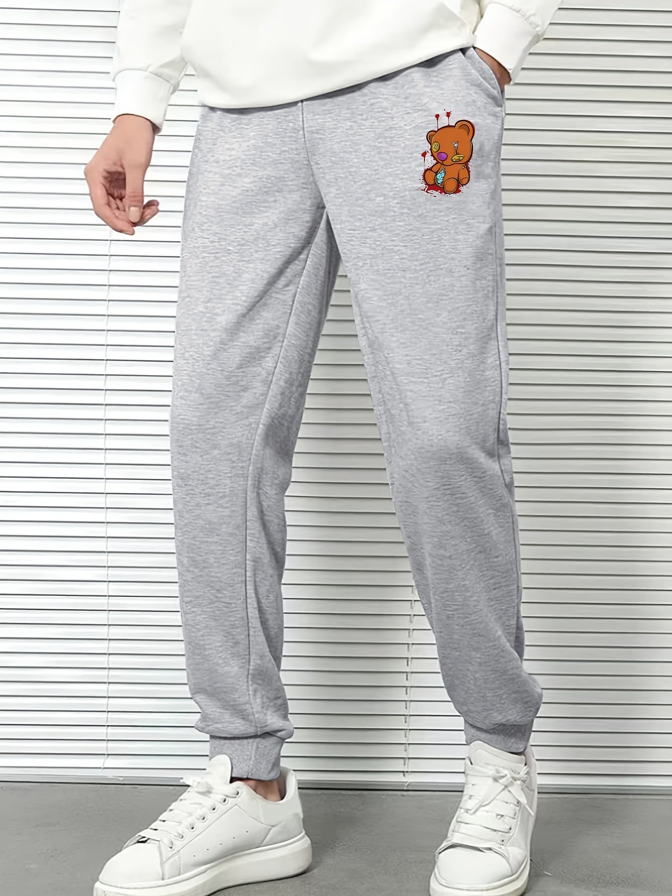 Men's Cartoon Bear Print Loose Sweatpants