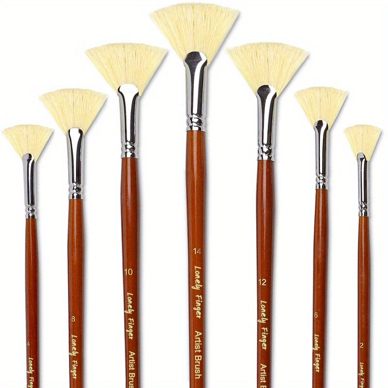 7pcs Artist Fan Brush Hog Bristle Long Handle Comfortable Acrylic Watercolor