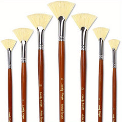 7pcs Artist Fan Brush Hog Bristle Long Handle Comfortable Acrylic Watercolor