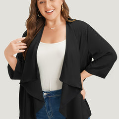  Solid Long Sleeve Open Front Stretch Cardigan
