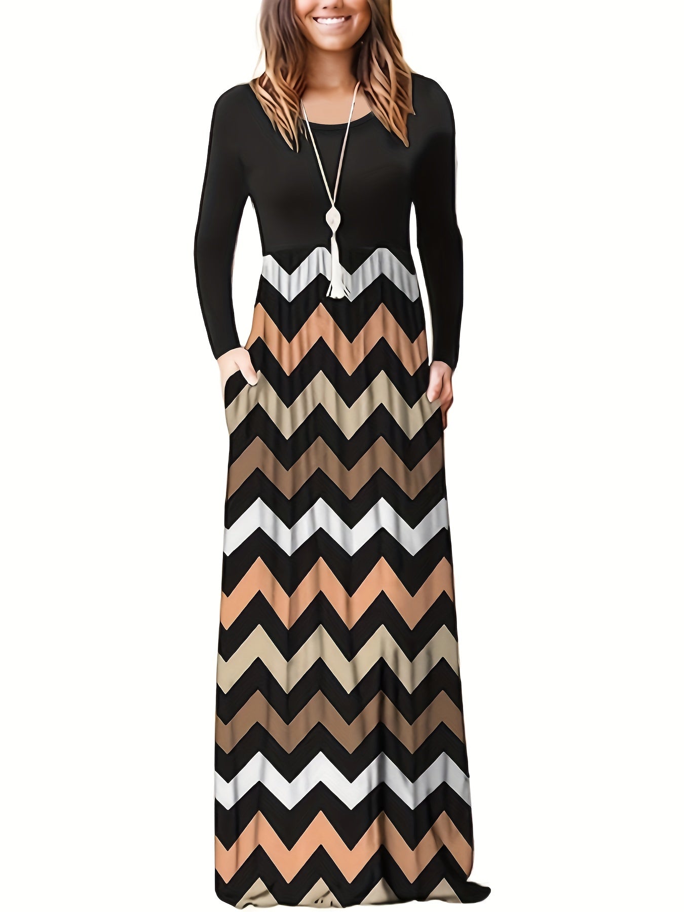 Chevron Print Maxi Dress Women's Clothing