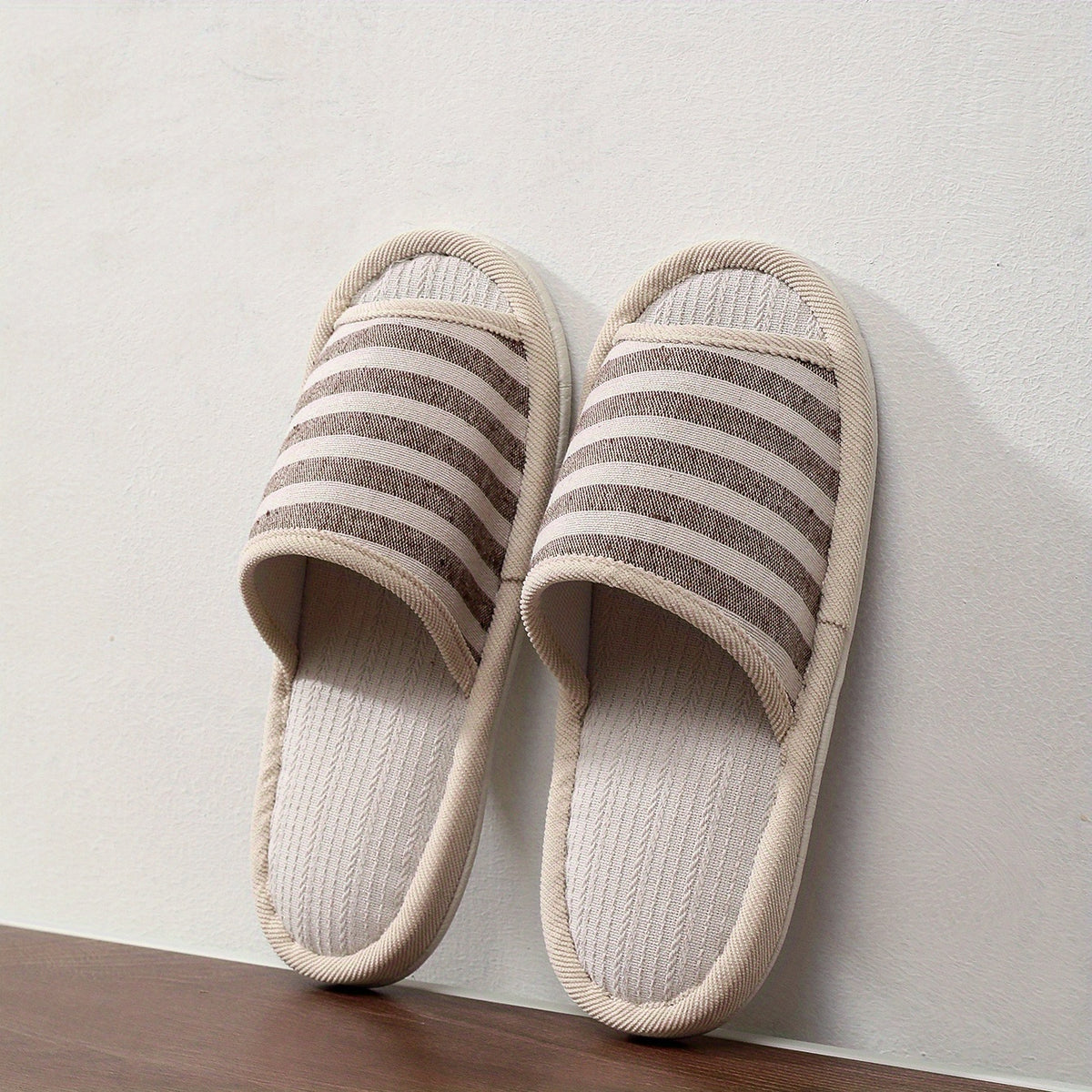 Men's Open Toe Striped House Slippers Cozy Anti-Skid Shoes