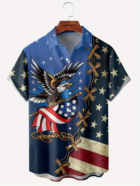 American Flag & Eagle Print Button Up Shirt