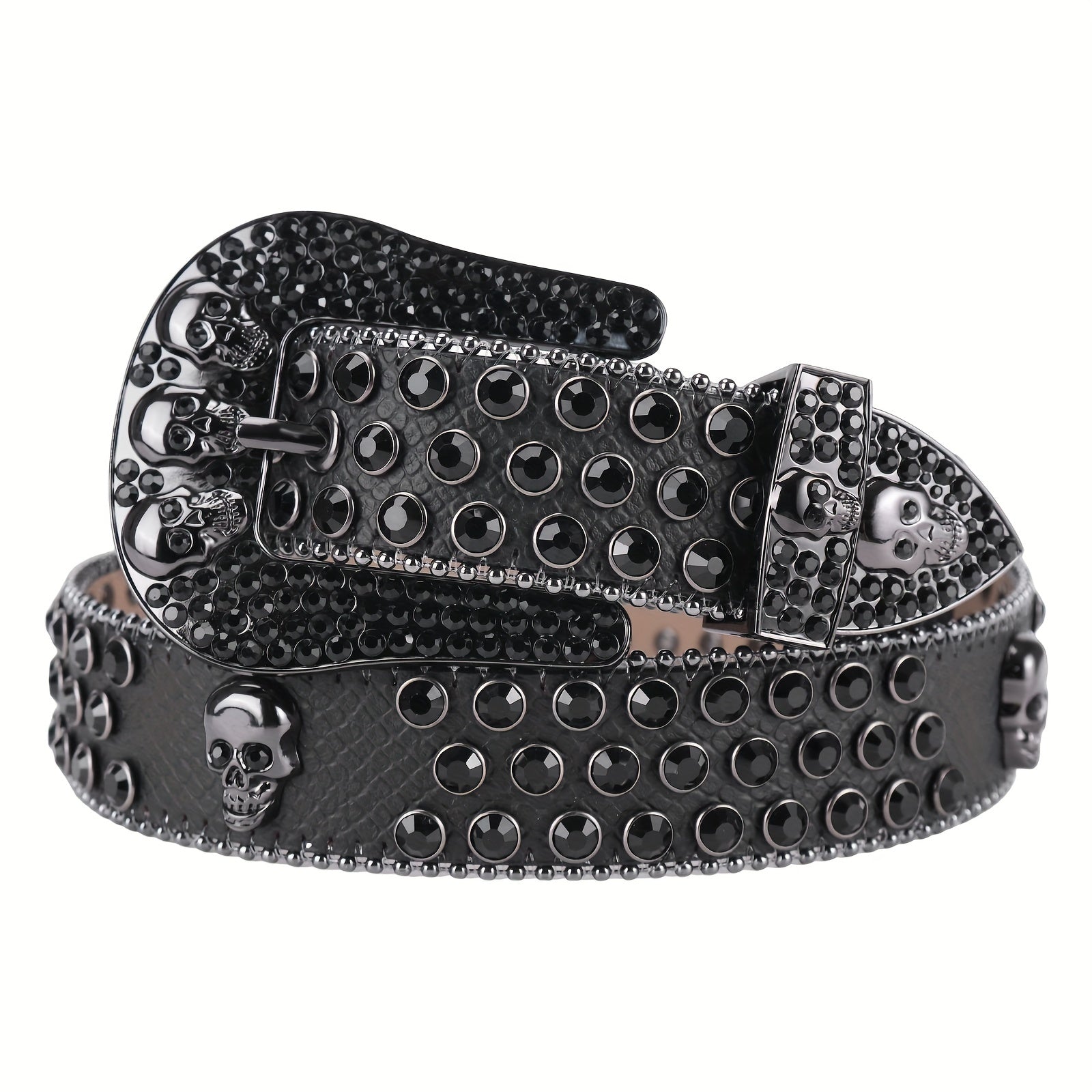 Sparkle Rhinestone Skull Belt Men's Denim Crystal Studs Jeans