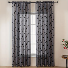 Leaf Pattern Curtains Embroidered Tulle Sheer Curtain