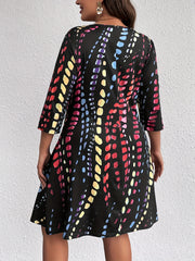  Tie Dye Three Quarter Sleeve V Neck Dress