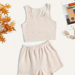  Waffle Knit Tank Top & Shorts Pajamas Set