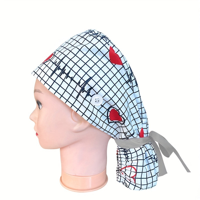 Love Heart Print Work Cap Adjustable Scrub Cap Nurse Hats