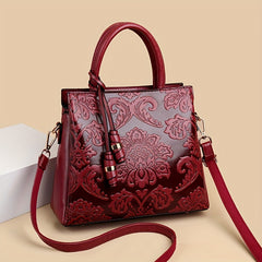 Large Red Tote Bag Adjustable Strap Zipper Closure