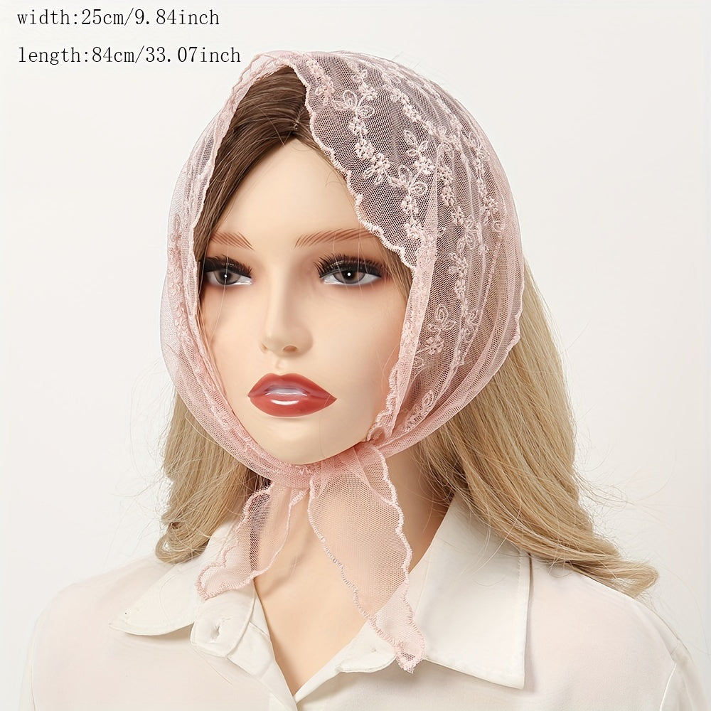 French Style Lace Neckerchief Flower Embroidered Triangle Scarf