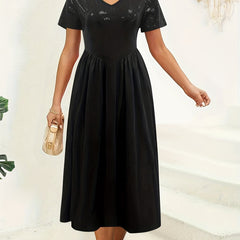  Sequin Short Sleeve V Neck A line Party Dress