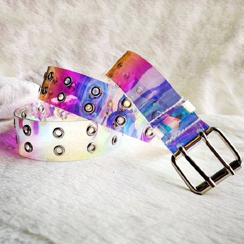 Punk Y2K Transparent Belt Eyelet Double Pin Buckle for Women
