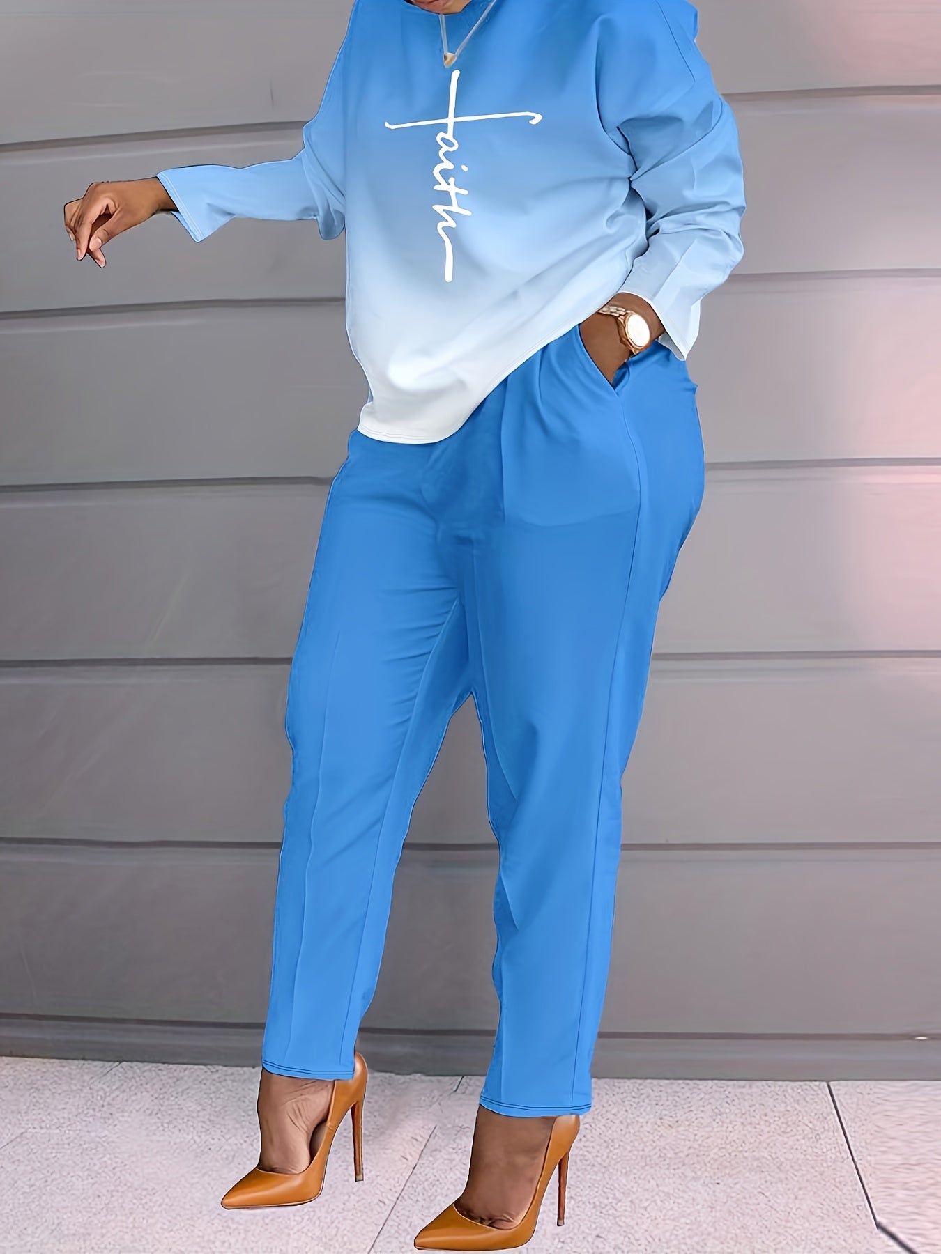 Women's Plus Letter & Ombre Print 2-Piece Set