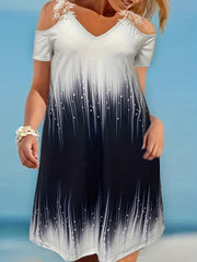  Women's Ombre Print Lace Cold Shoulder Dress