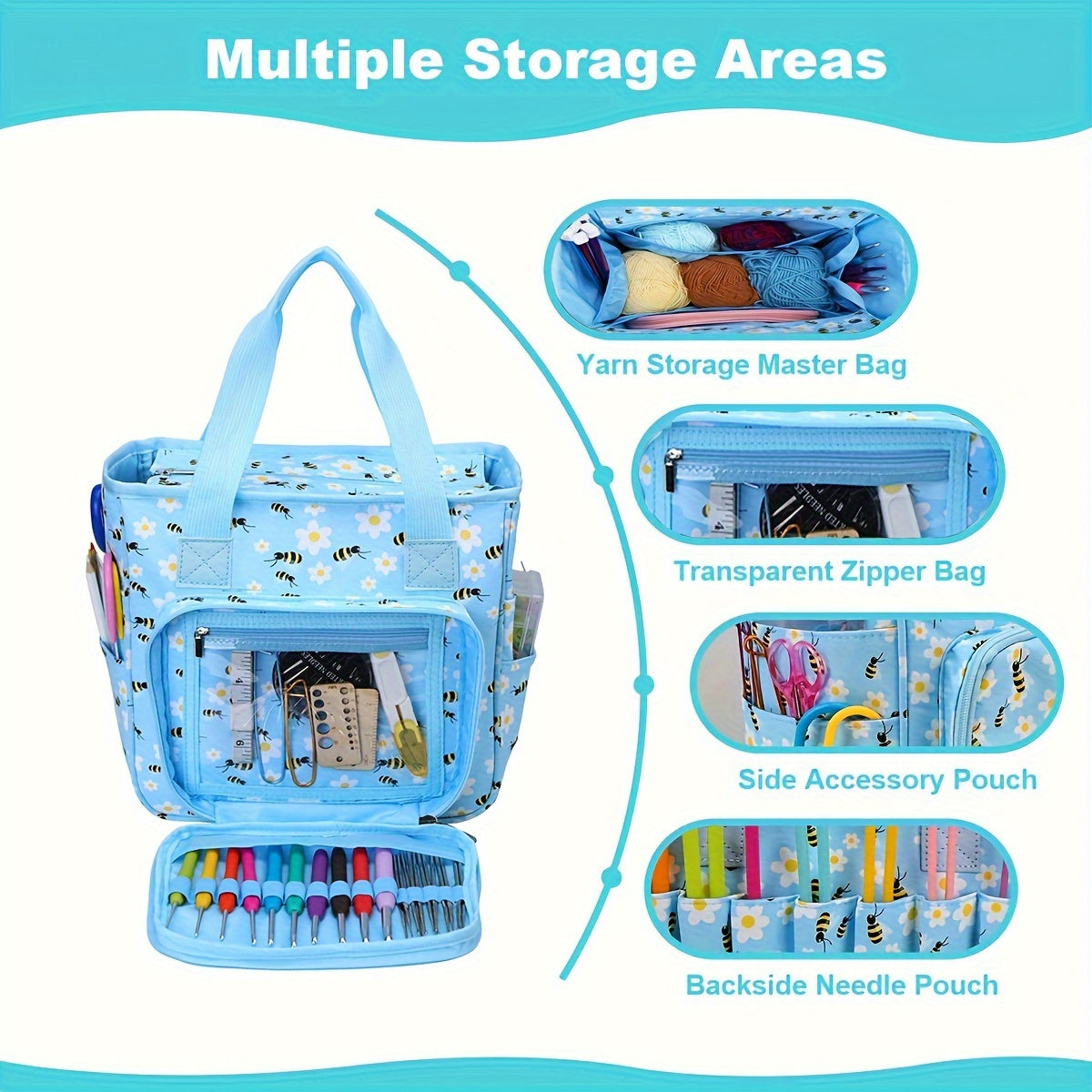Portable Printed Yarn Storage Bag Large Capacity Crochet Hook Storage Case