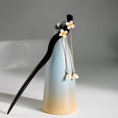 Vintage Chinese Style Hanfu Hairpin Lily Flower Tassel Wooden Hair Pin