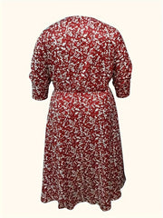  Boho Floral Print Long Sleeve Dress With Pockets
