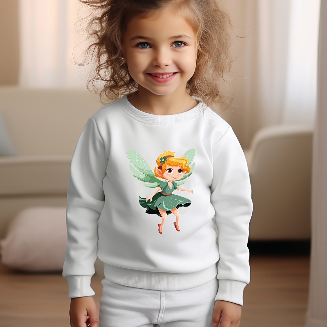 OERYUI Cartoon Elf Girl Print Crew Neck Pullover Top Kids Clothes Spring Fall