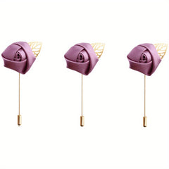 HAOSHICS 3Pcs Artificial Rose Flower Pins For Men Groom Suit Lapel