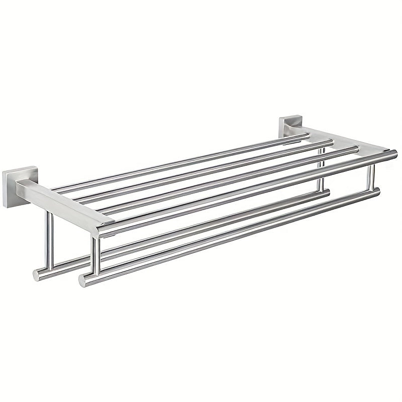 Stainless Steel Towel Shelf with Two Towel Bars for Bathroom Storage