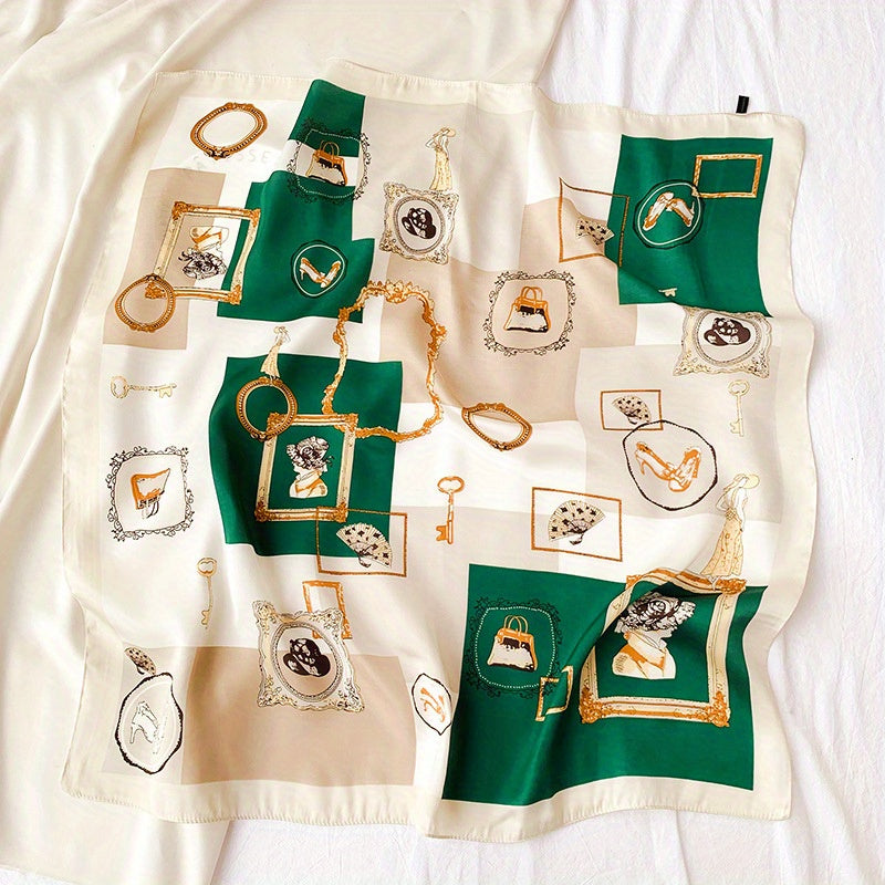 Square Scarf Block Print Satin Neckerchief Casual Bandana Women