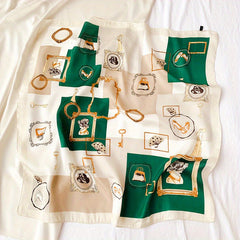 Square Scarf Block Print Satin Neckerchief Casual Bandana Women