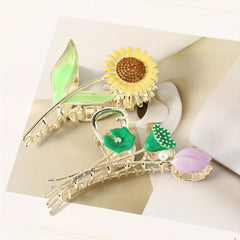 Sunflower Tulip Hair Claw Clip Golden Metal Strong Hold Grip