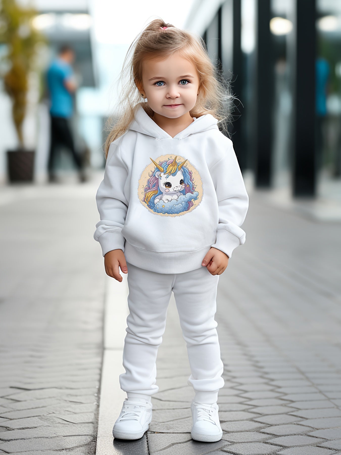 Chubby Unicorn Print Hoodies Pants Set for Kids