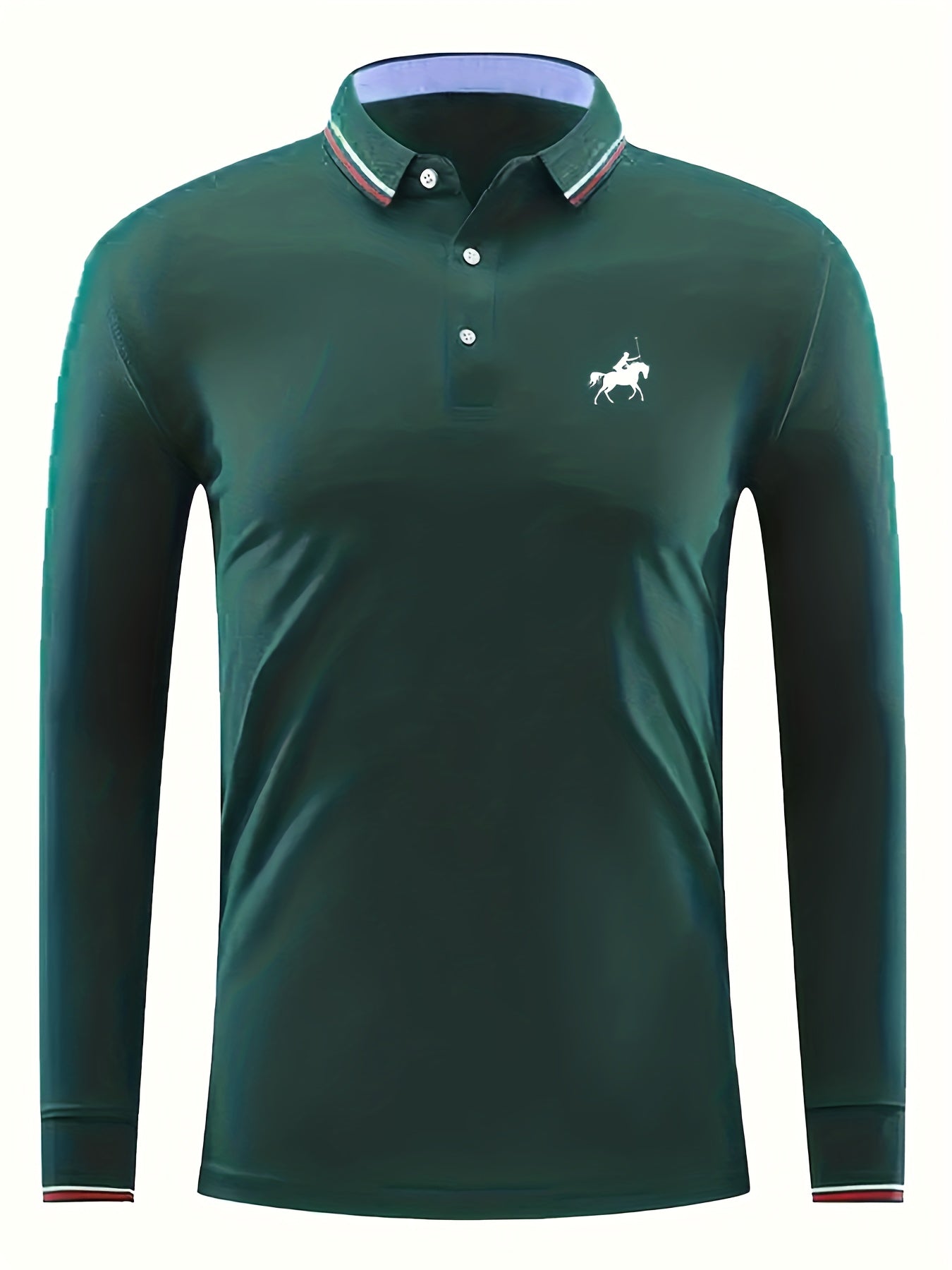 Men's Polo Player Print Button Up Long Sleeve Polo Shirt