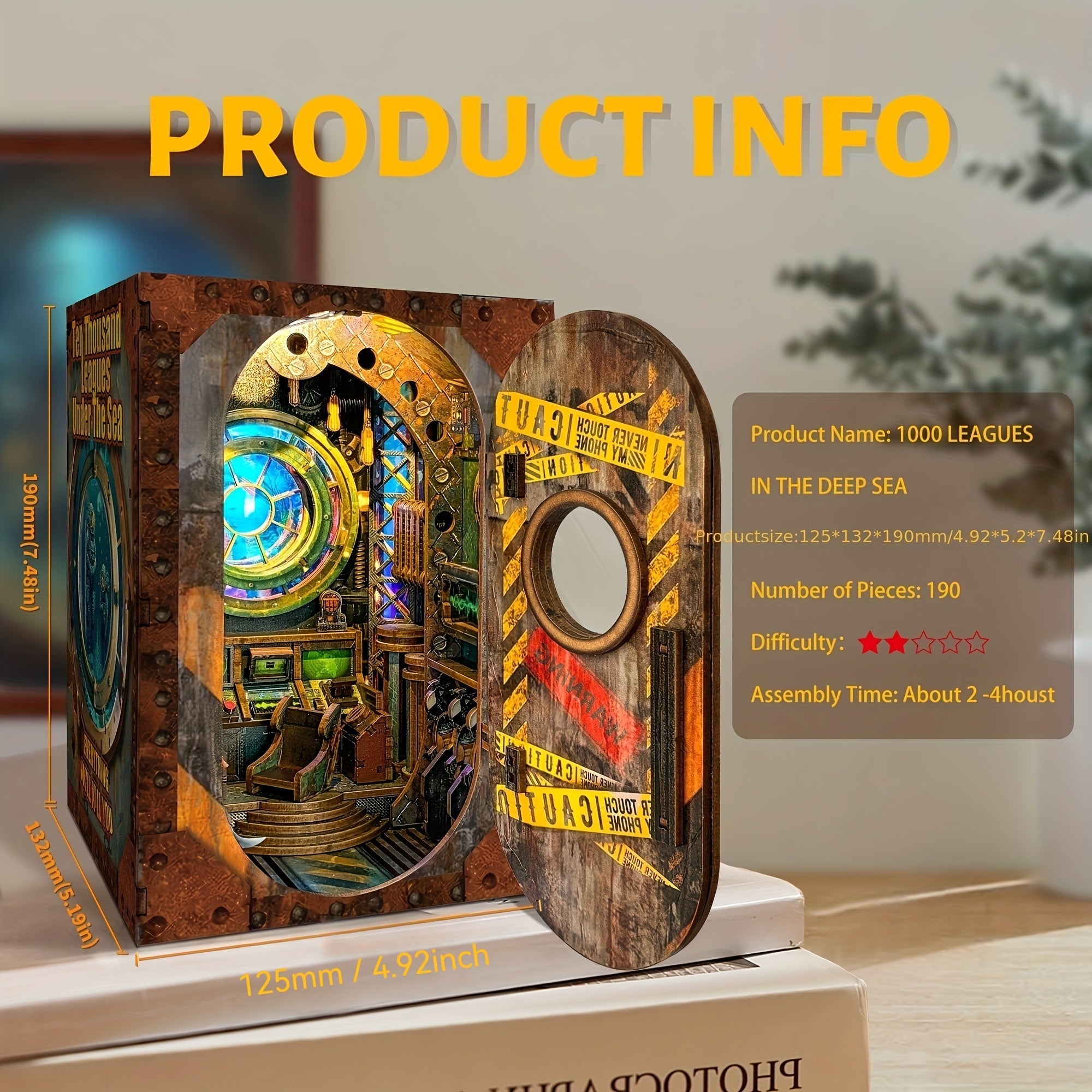 DIY Dollhouse 3D Puzzle Recycled Wood Bookshelf with Stained Glass Window & Mech