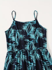 Summer Graphic Suspender Swimsuits Set Mother Daughter Dress V Neck