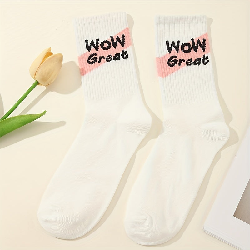 6 Pairs Striped Crew Socks College Style Women's Stockings
