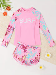 2pcs Girls Splicing Sun Protection Long Sleeve Tankini Swimwear for Summer Gift