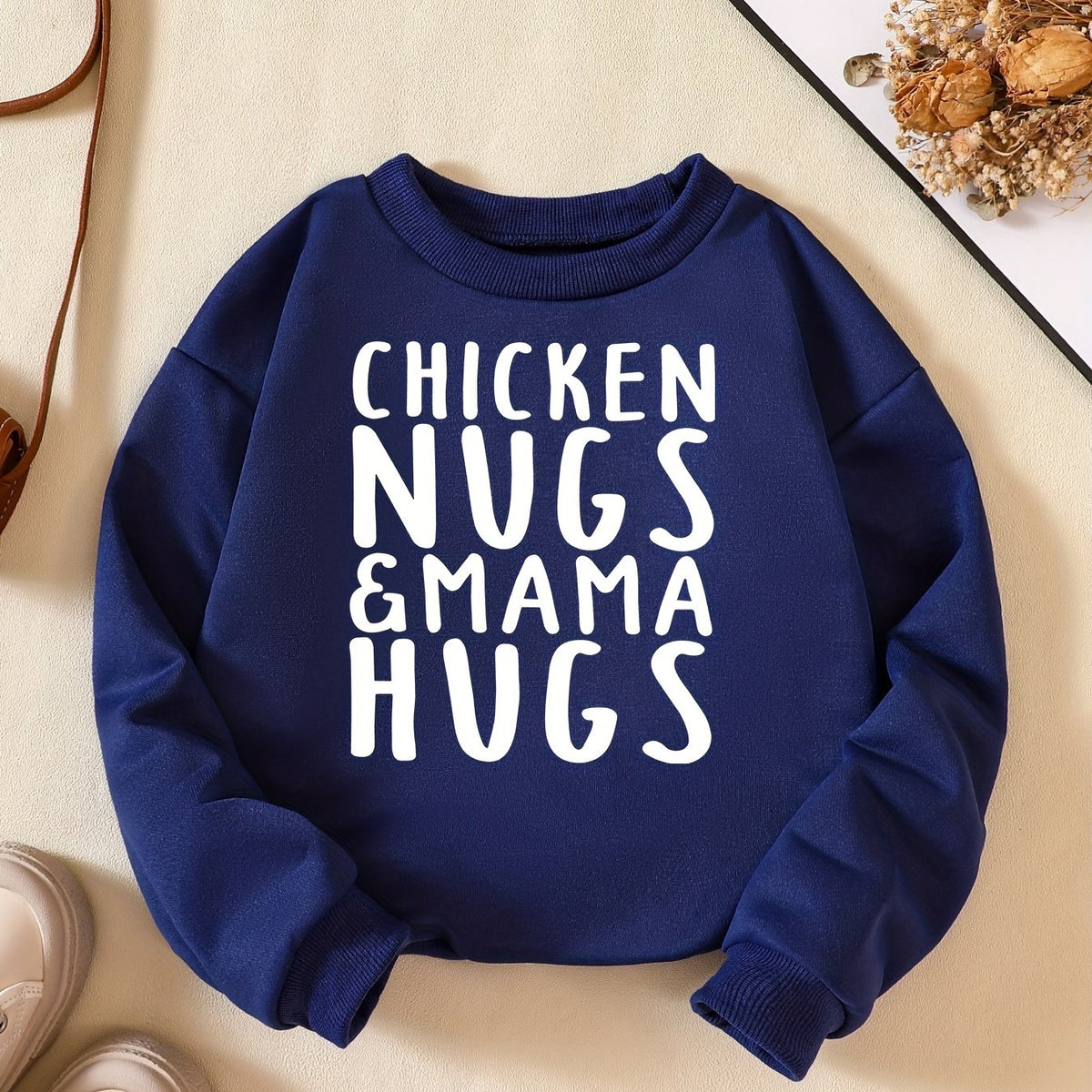 CHICKEN NUGS&MAMA HUGS Boys Sweatshirt Long Sleeve Crew Neck Tops