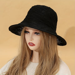 Hollow Crochet Casual Sun Hat Breathable Solid Bucket Hat Lightweight Travel