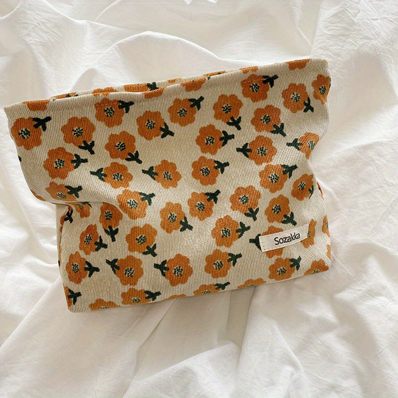 Flower Pattern Carry On Bag Zipper Portable Cosmetic Bag
