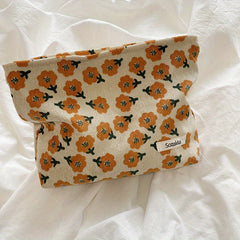 Flower Pattern Carry On Bag Zipper Portable Cosmetic Bag