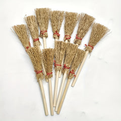12pcs Mini Bamboo Brooms Red Ribbon Craft Decor Halloween Party