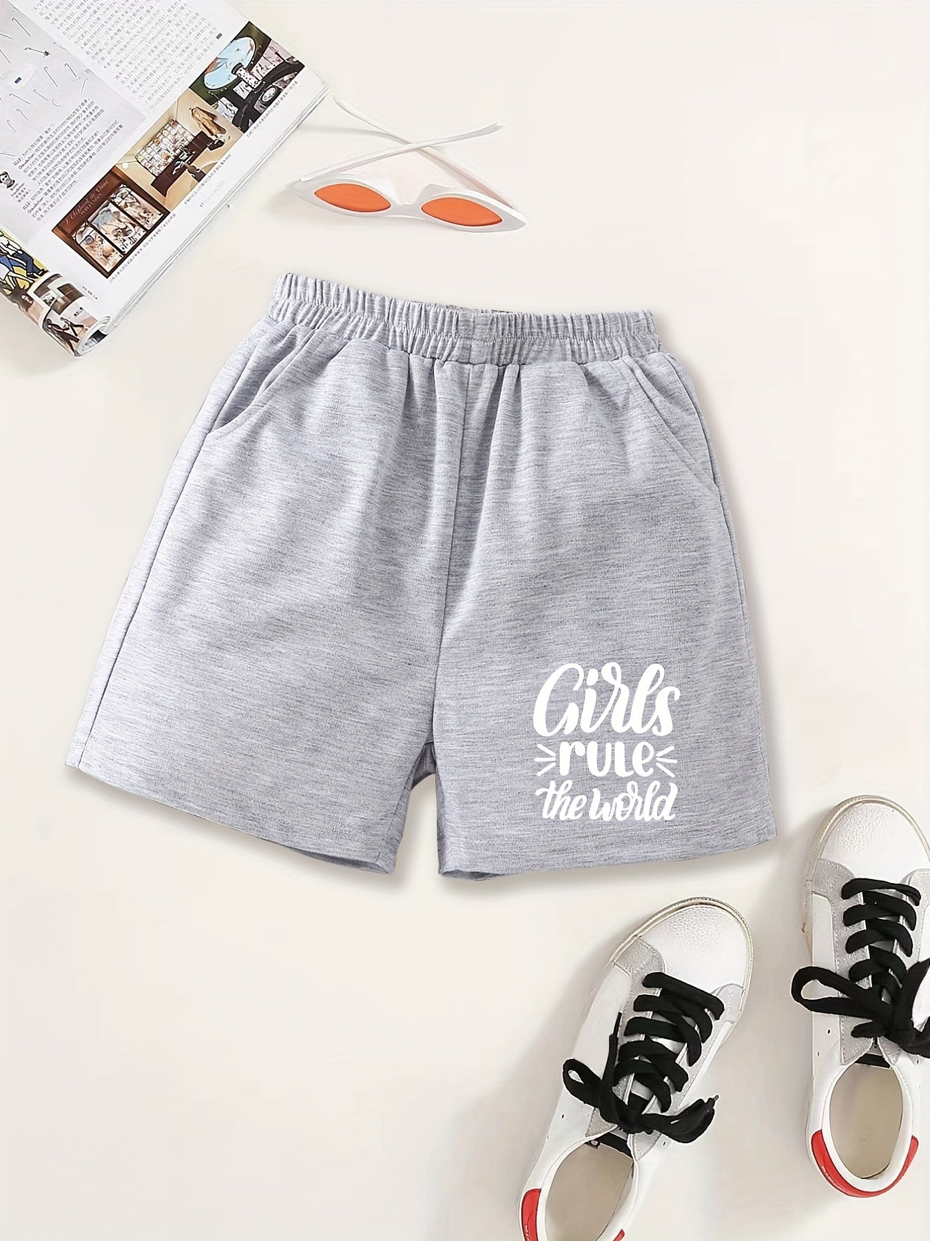 Girls 'Girls Rule The World' Sweat Shorts Elastic Waist