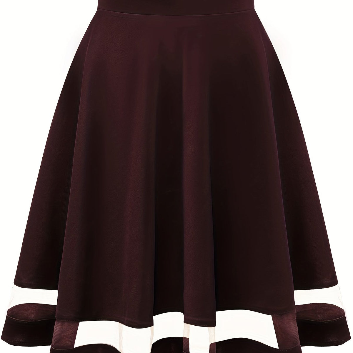 Mesh Splicing Skater Skirts High Waist A Line Solid Skirts