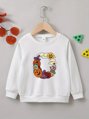 Halloween Pumpkin Print Boys Pullover Sweatshirt
