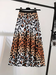  Leopard Print High Waisted A-line Skirt