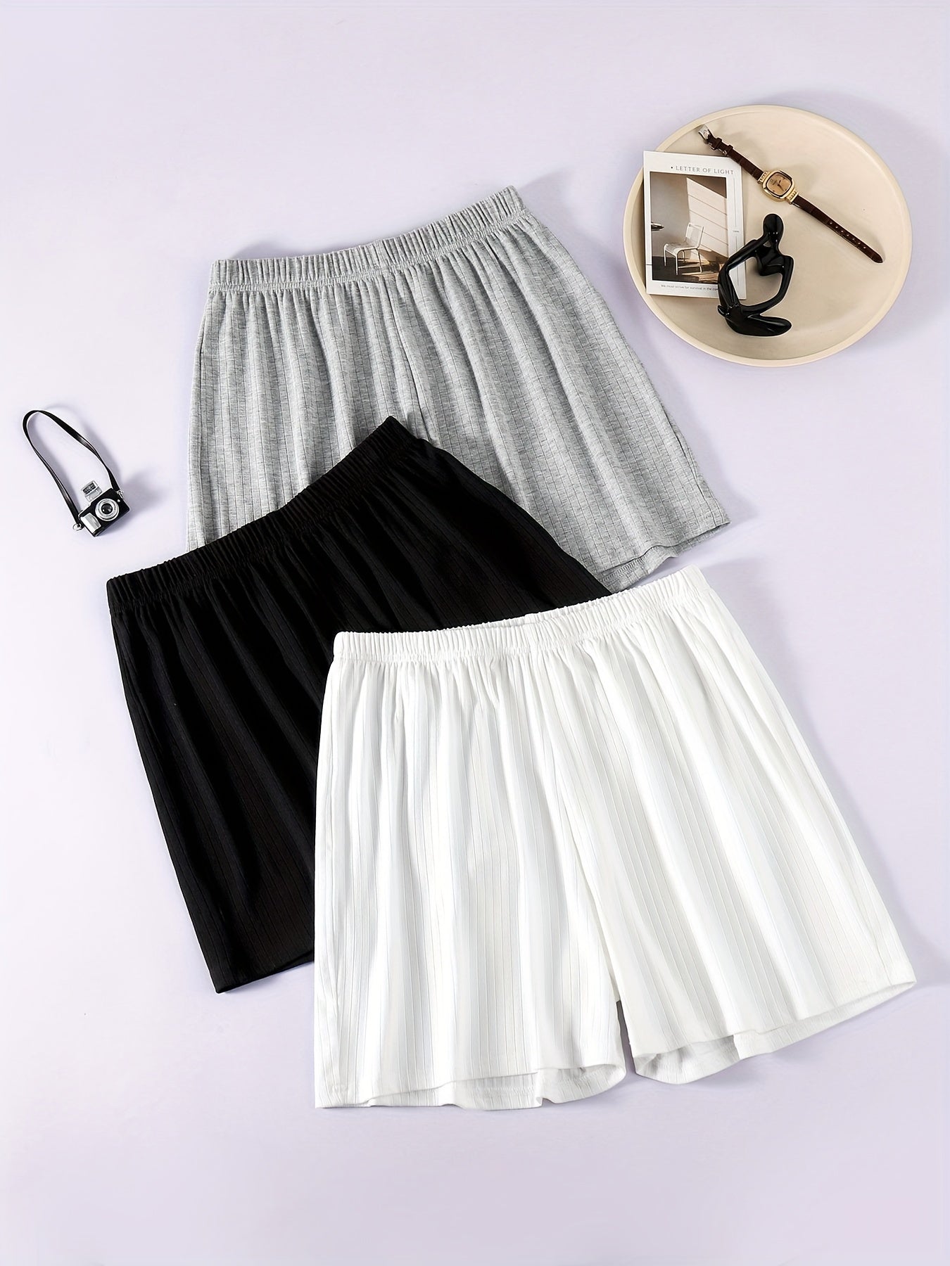 Casual Solid Ribbed Shorts Women's Clothing