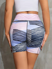 High Waist Yoga Shorts with Pockets Graffiti Print