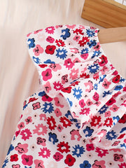 2pcs Toddler Girls Floral Ruffle Trim Top & Pants Set