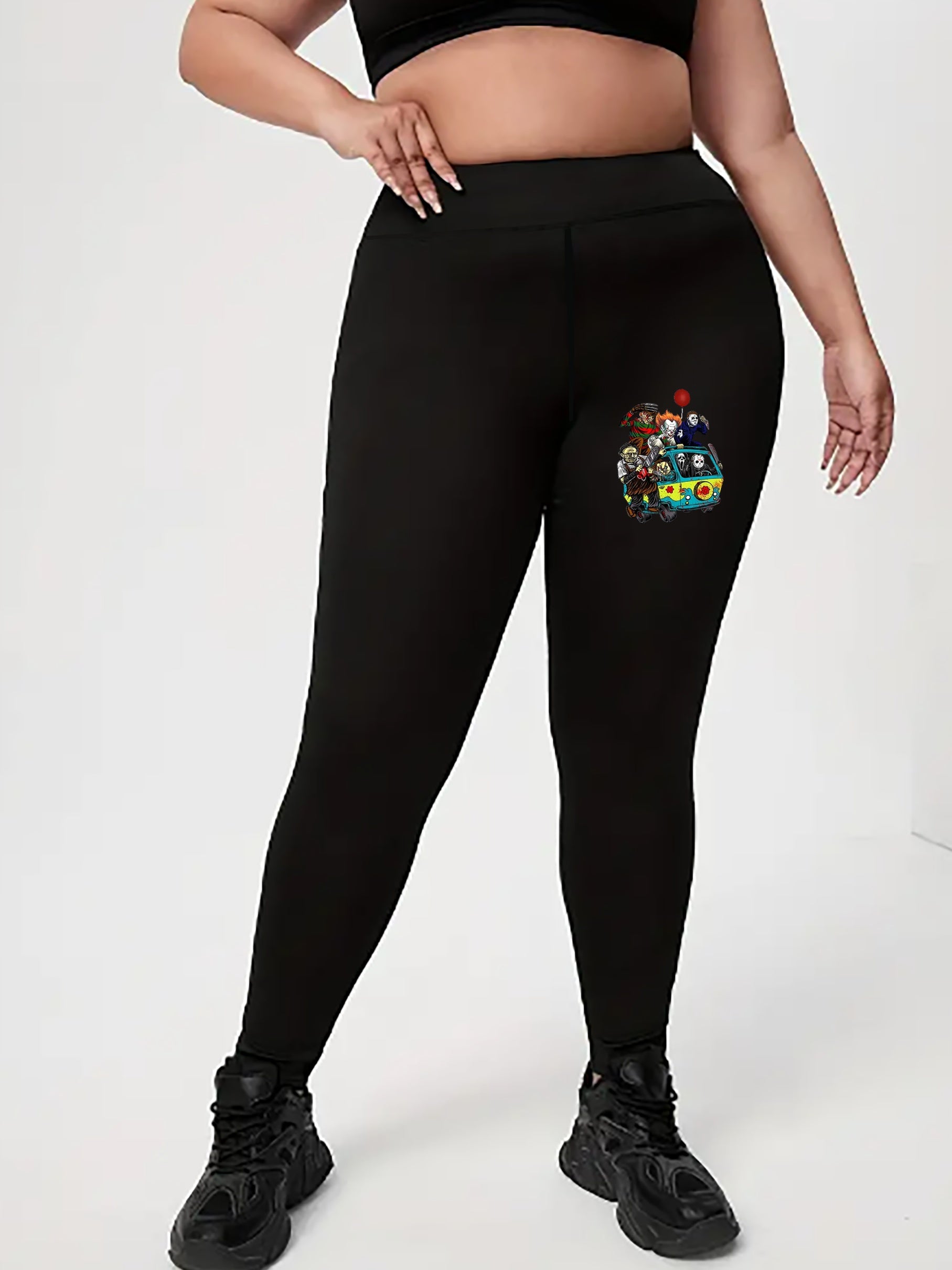  Halloween Leggings Cartoon Print High Rise