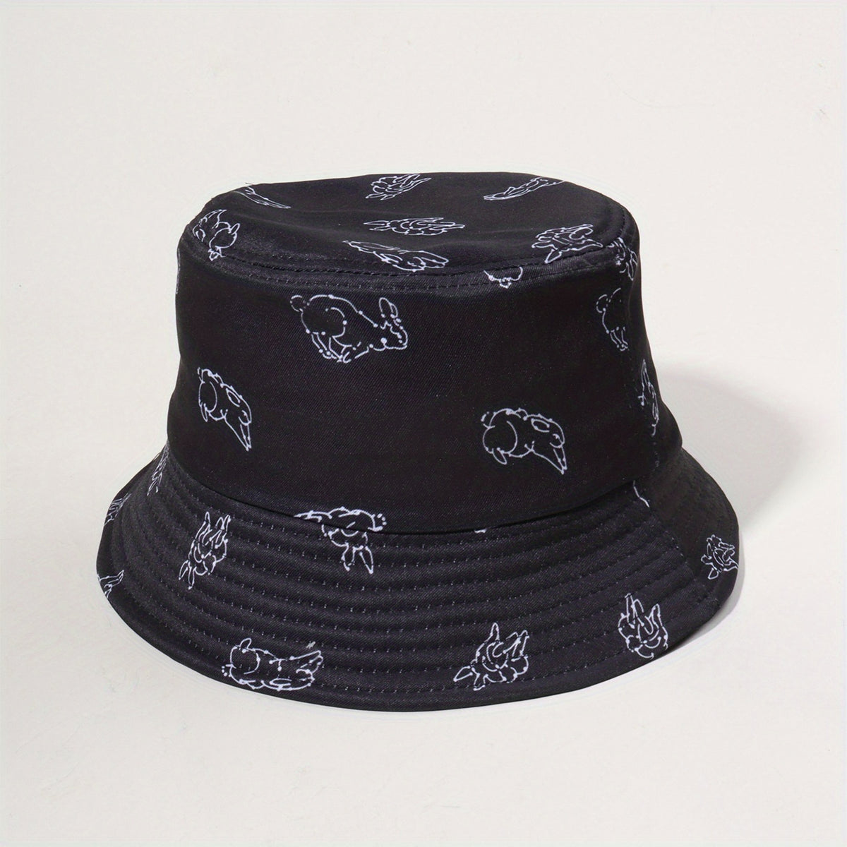 Running Rabbit Print Bucket Hat Casual Basin Hats Outdoor Sunscreen Beach Hats