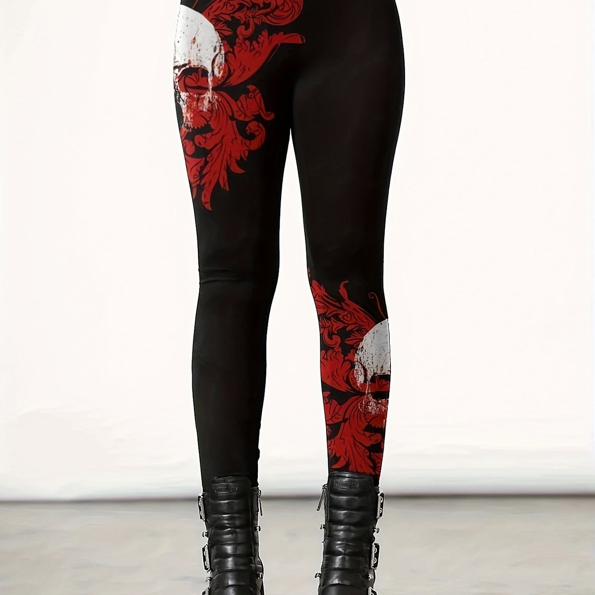 Skull & Floral Print Plus Size Leggings