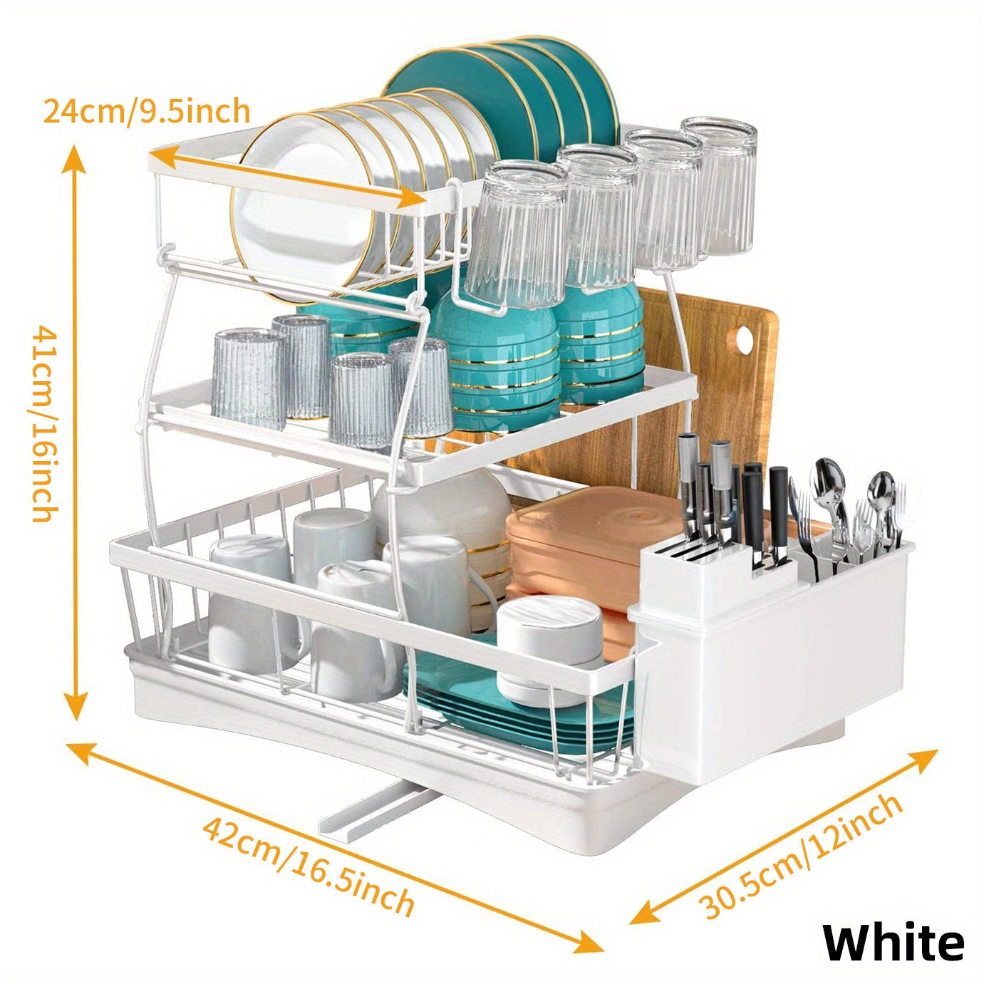3 Tier Dish Drying Rack with Drainboard Utensil Holder