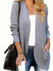 Women's Plus Size Knitted Open Front Cardigan with Pockets